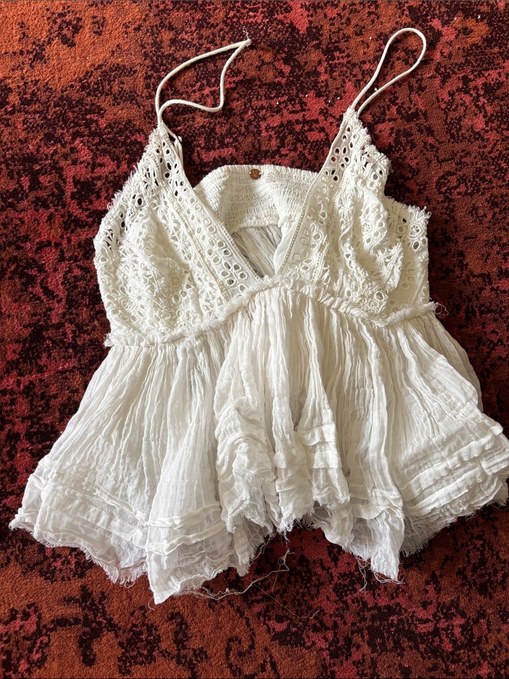 Free People White Crochet Lace Peplum Camisole